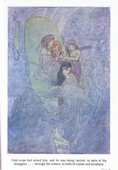 Braccia fredde lo afferrarono e fu portato, nonostante le sue lotte, attraverso le acque, in sale di cristallo da Charles Robinson